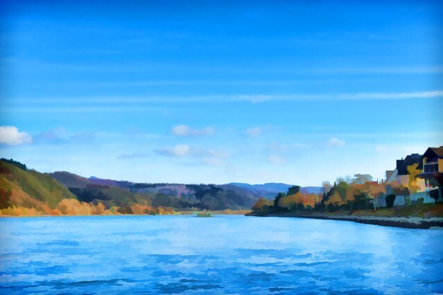 Beautiful painting of river landscape